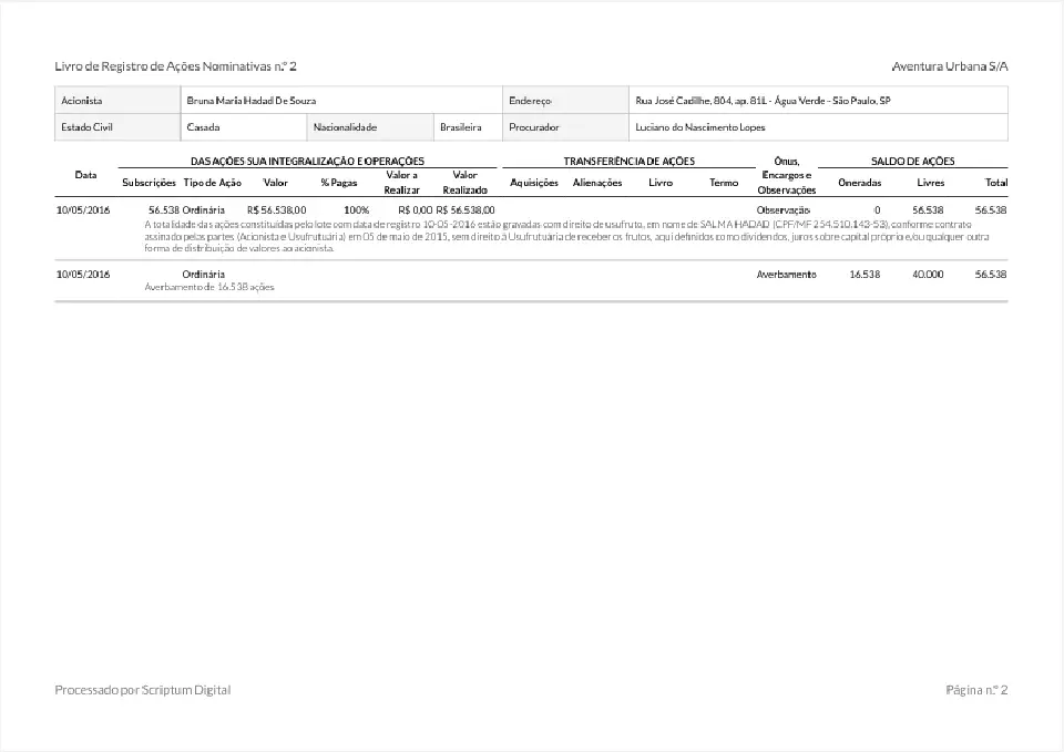 Livro de Registro de Bônus de Subscrição Nominativos H9